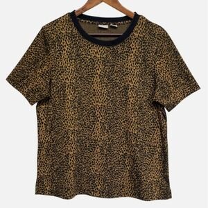 Chico's Womens Animal Print Short Sleeve Knit Top Mustard Black Size L (2)
